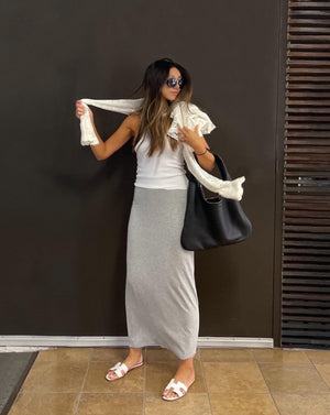 Elastic Waist Midi Skirt in Grey