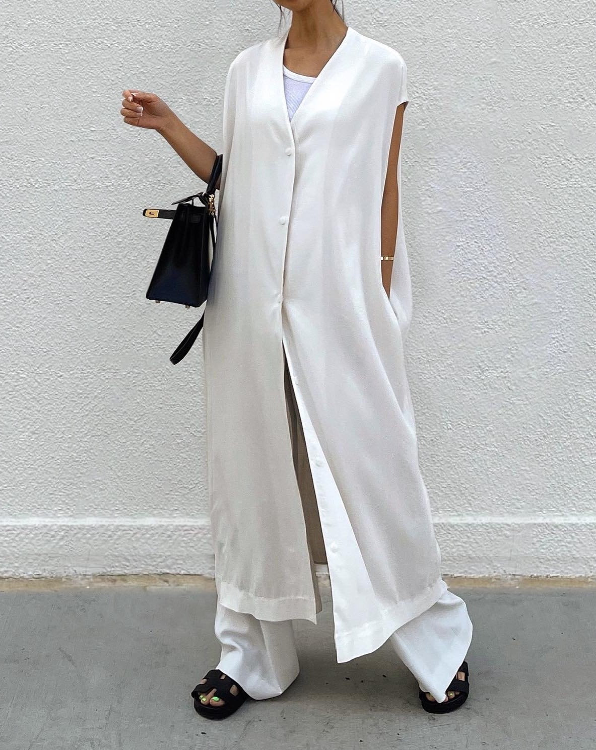 Maxi Vest Dress with Scarf in Off White