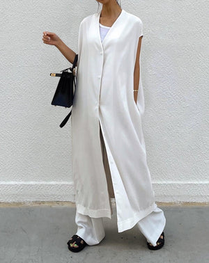 Maxi Vest Dress with Scarf in Off White Regular