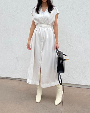 Maxi Vest Dress with Scarf in Off White OOTD NEW YORK 10 Maxi Vest Dress with Scarf in Off White OOTD NEW YORK 10