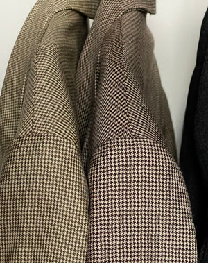 Oversized Houndstooth Wool Blazer in Chocolate Brown